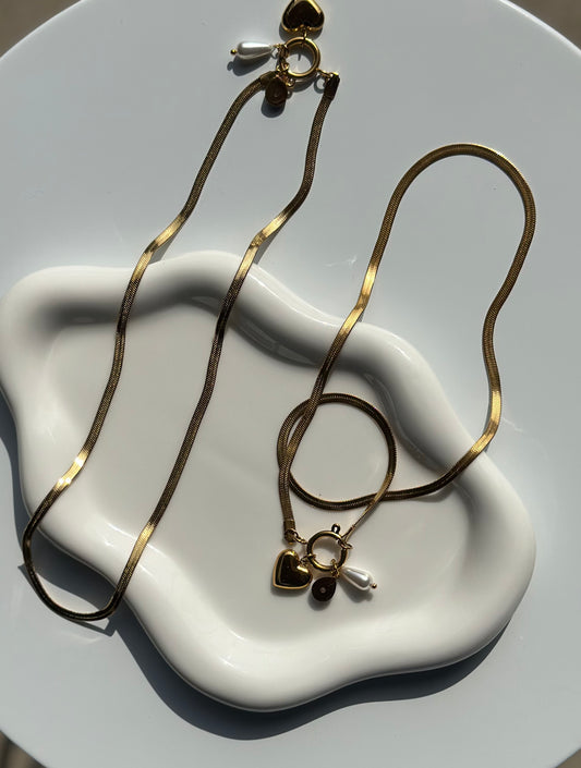 Heart Charm Herringbone Necklace